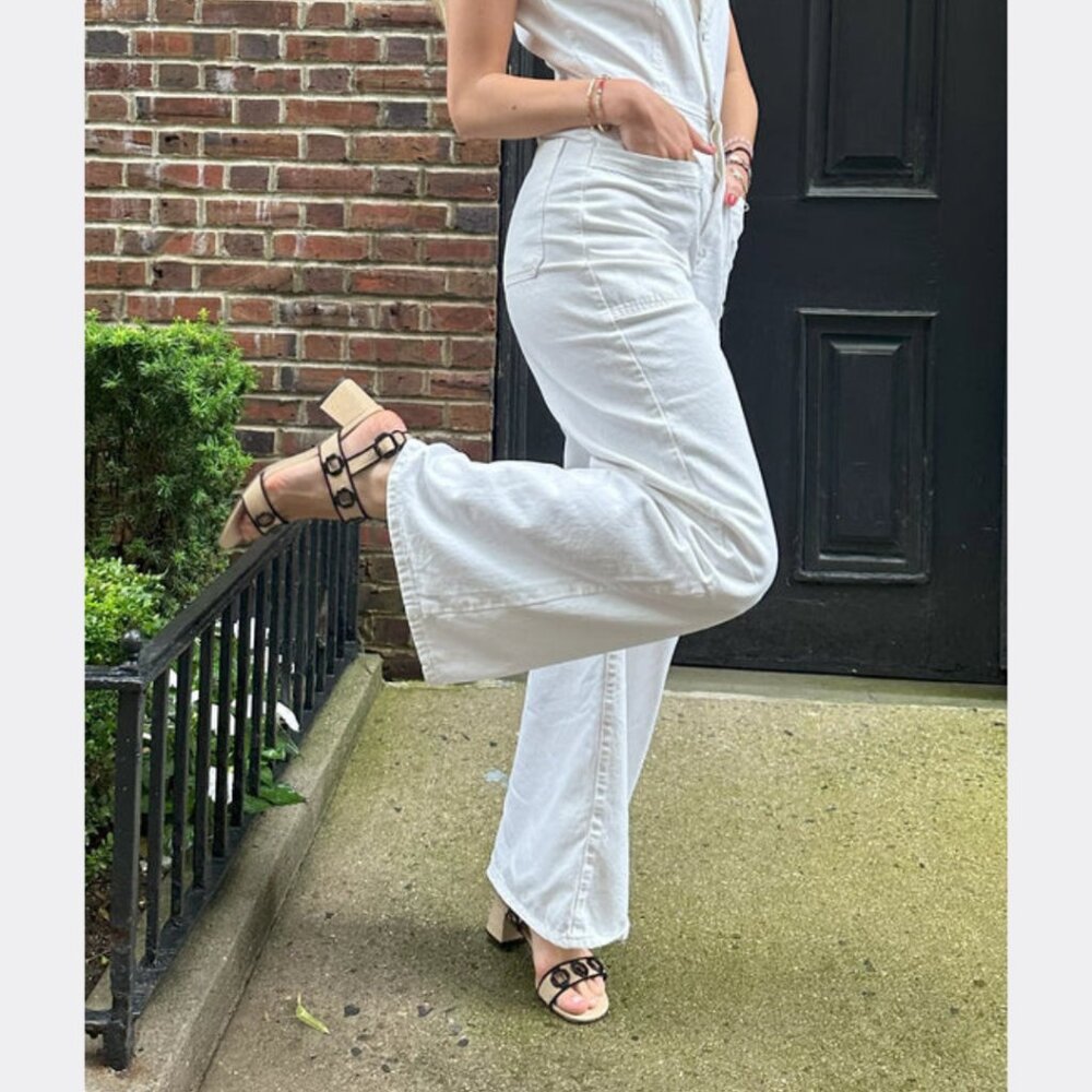 Larroudé Milan Sandal In Beige Raffia and Black Trimming - Picture 3 of 6